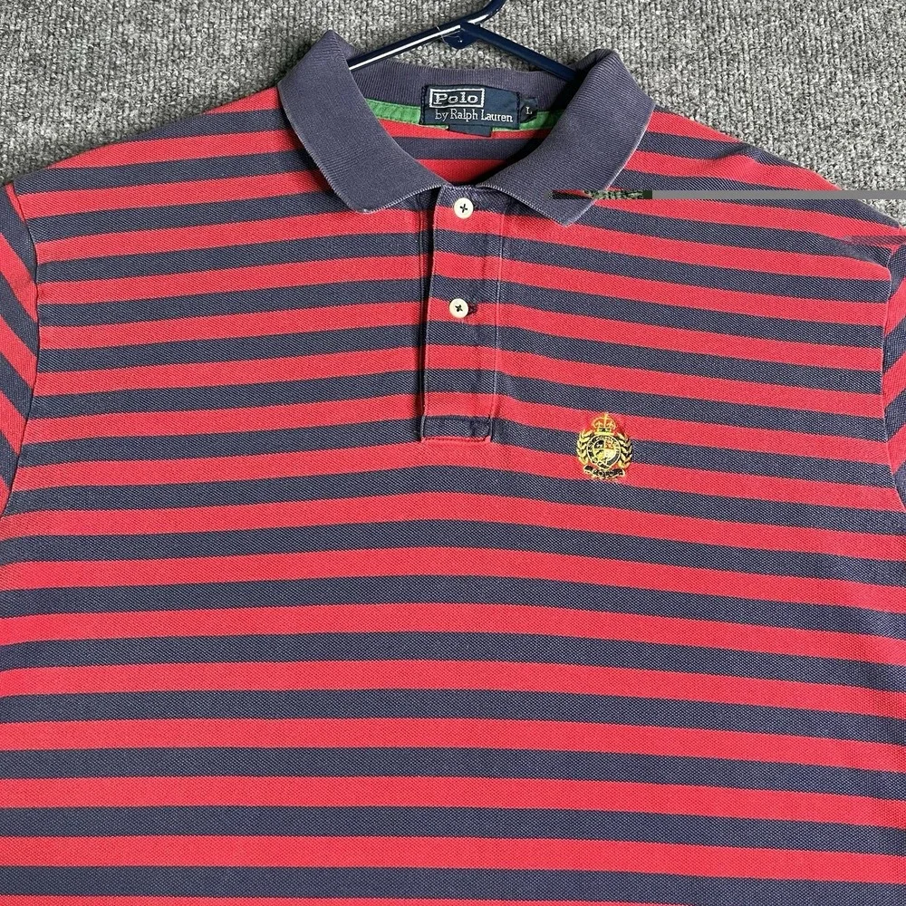 Vintage Polo Ralph Lauren Cookie Crest Polo Shirt Men's Large Rugby Striped Logo